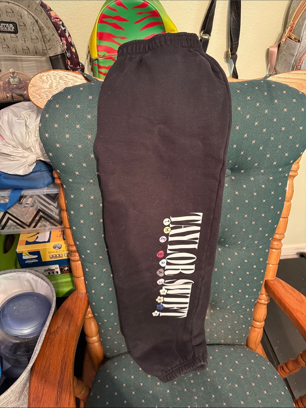 Taylor Swift Black Track Joggers with Vertical Rainbow Dot Logo